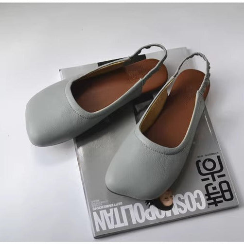 Women's Closed Toe Slip On Leather Heel Hollow Out Flat Sandals