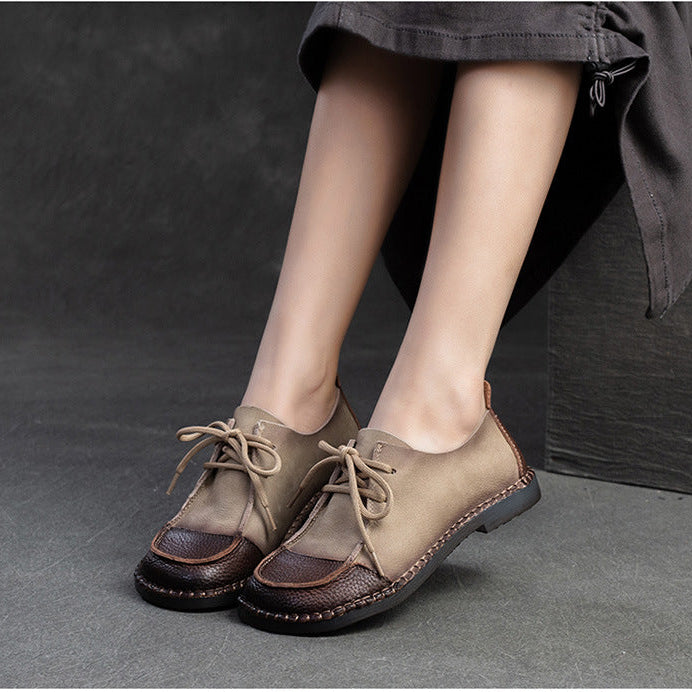 Women's Vintage Artisanal Leather Oxfords Splicing Process Lace-up Derby