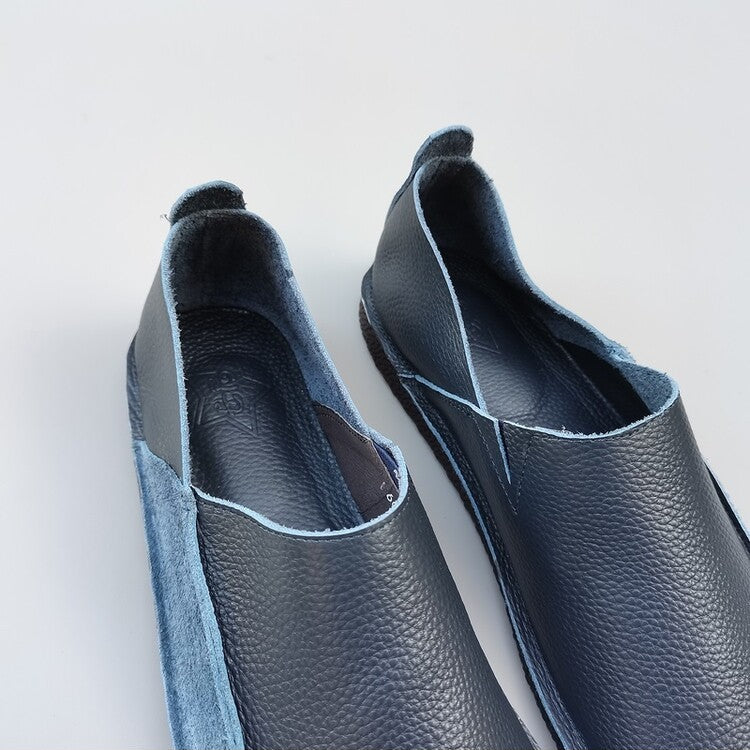 Women's Men's Handmade Genuine Leather Slip-on Minimalist Soft Walking Flat Shoes