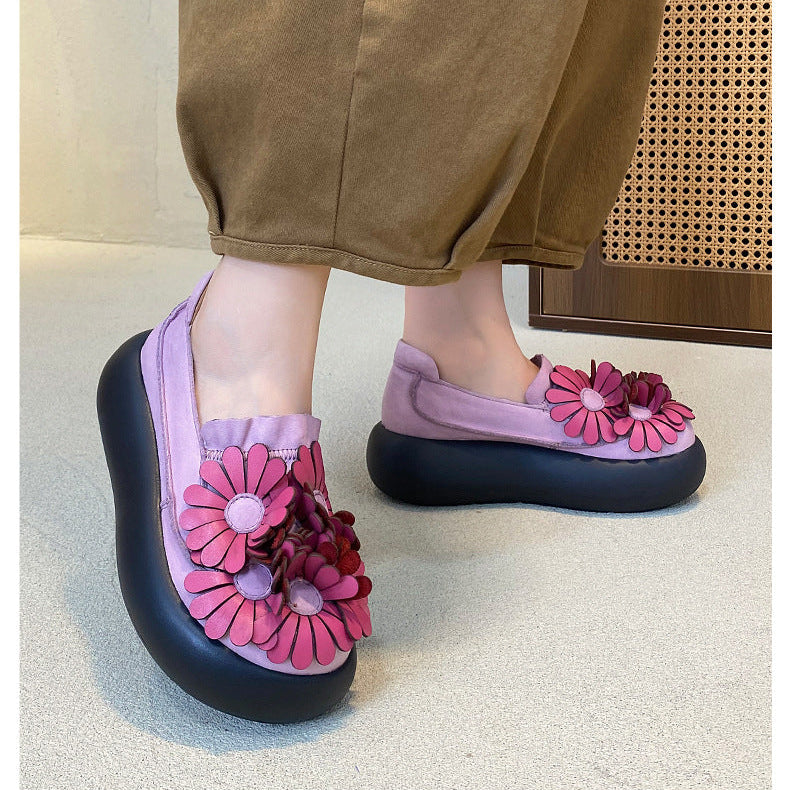 Women’s Handmade Leather Floral Ethnic Style Platform Shoes – Retro Casual Flats