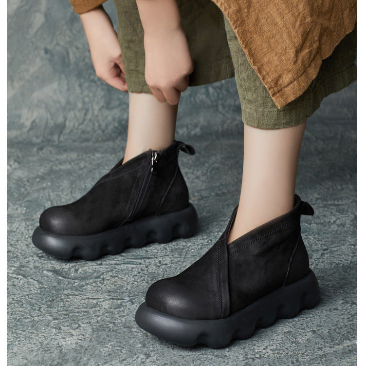 Women's Genuine Leather Platform Ankle Boots – Lightweight Chunky Sole Boots