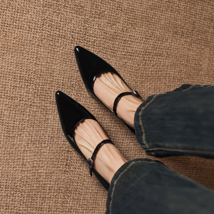 Handmade Patent Leather Mary Janes - Women's Pointed Toe Block Heel Pumps