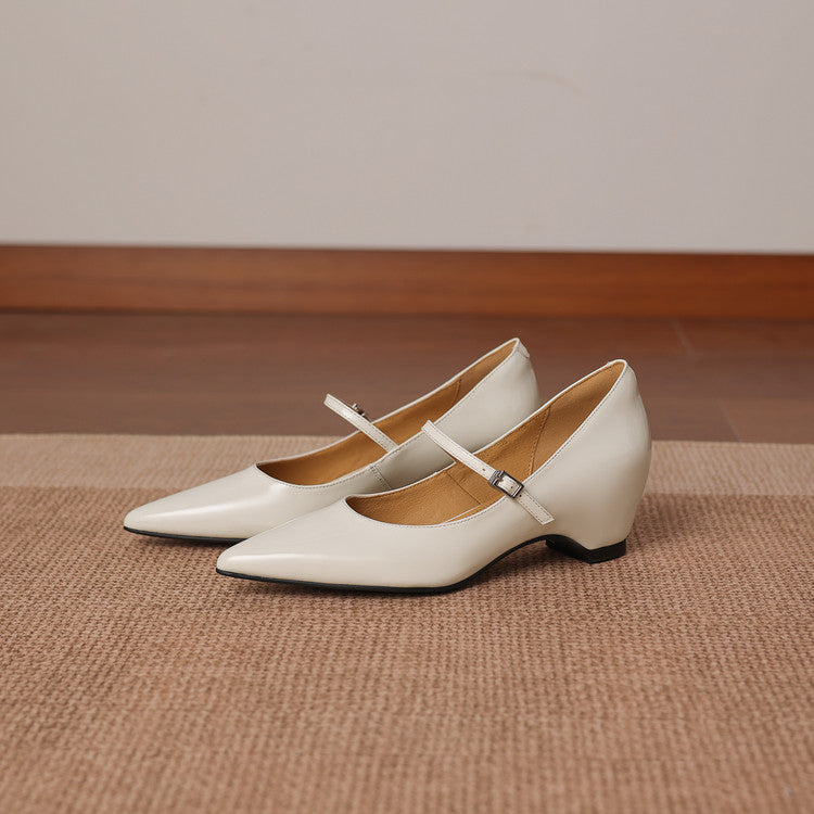 Handmade Patent Leather Mary Janes - Women's Pointed Toe Block Heel Pumps