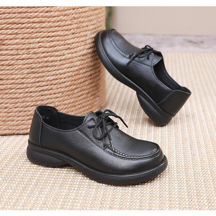 Women's Leather Lace Up Black Classic Comfort Work Shoes
