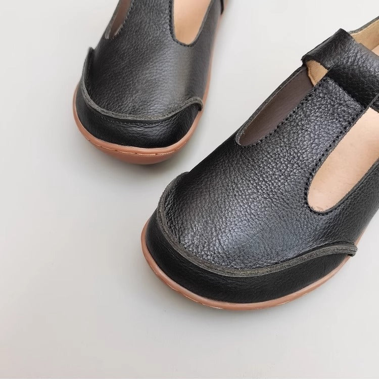 Handmade Vintage Genuine Leather Soft Lightweight T-Strap Mary Jane Shoes for Women