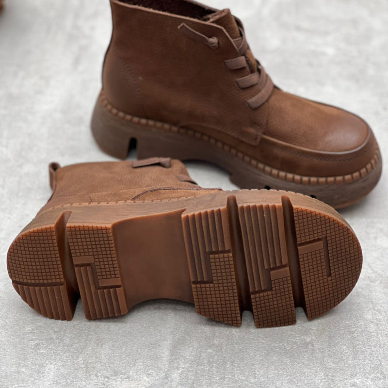 Retro Soft Leather Ankle Boots for Women – Comfortable Lace Up Design