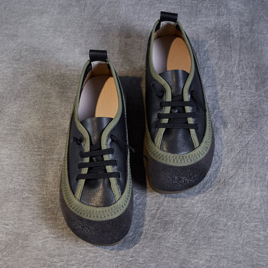Women's Leather Casual Daily Walking Lace Up Flat Shoes