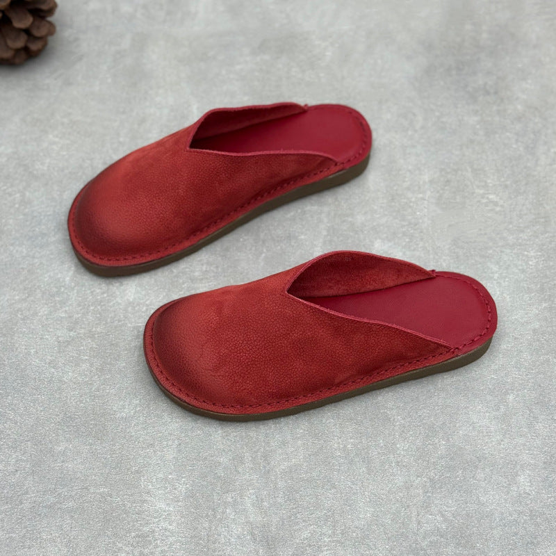 Minimalist V-Cut Cowhide Summer Mules Women's Leather Zen Flat Summer Slides