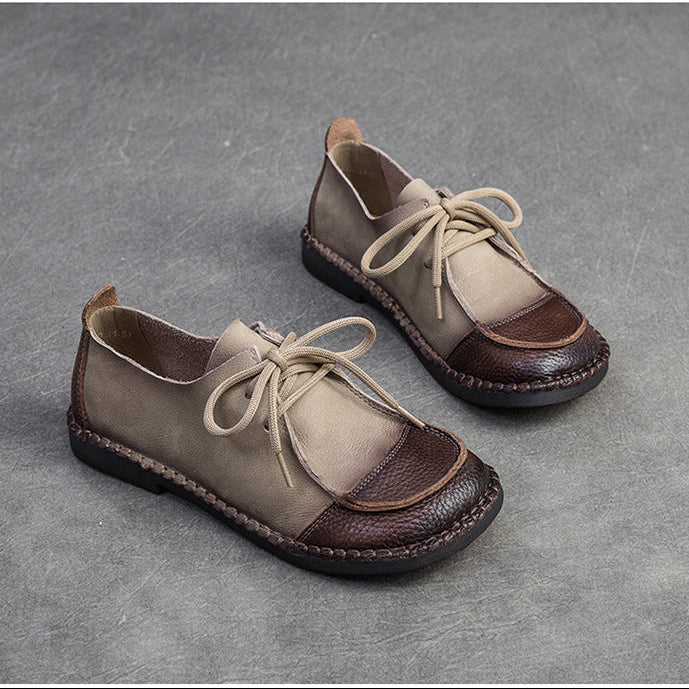 Women's Vintage Artisanal Leather Oxfords Splicing Process Lace-up Derby