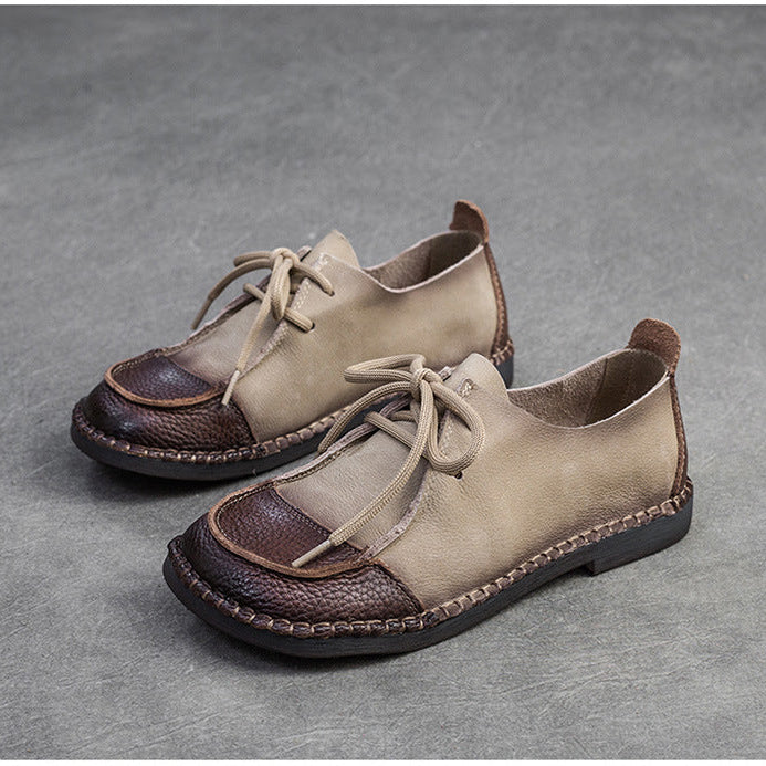 Women's Vintage Artisanal Leather Oxfords Splicing Process Lace-up Derby