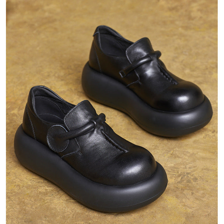 Women's Lightweight Leather Platform Slip-On Loafers – Comfortable Thick Sole