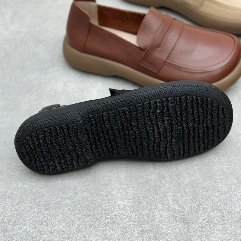 Women's Handmade British Preppy Leather Flat Casual Loafers