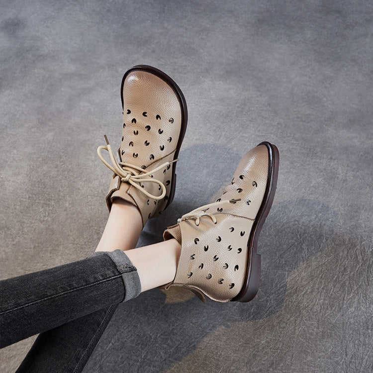 Women's Soft Leather Hollow Out Summer Boots – Breathable & Comfortable