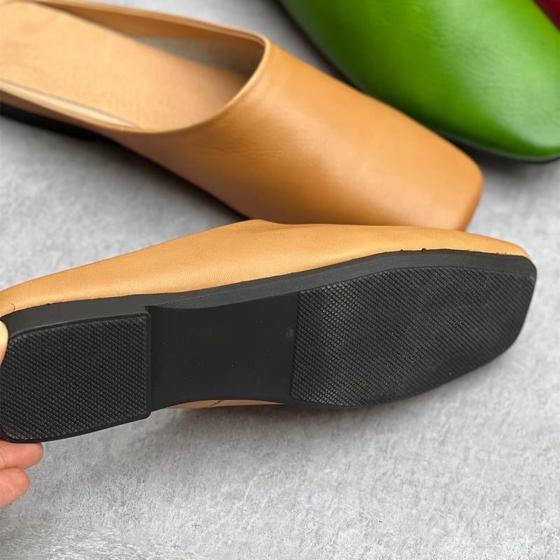 Women's Handmade Leather Closed Toe Comfort Mule Shoes