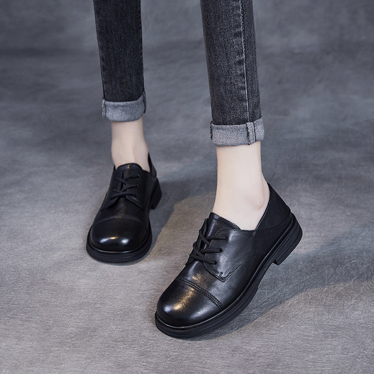 Women's Comfortable Vintage Leather Lace-Up Round-Toe Everyday Shoes