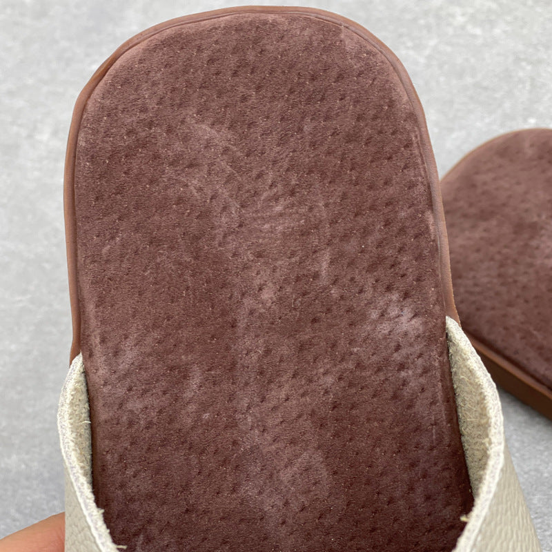 Artisanal Woven Leather Summer Slides - Minimalist Round Toe Cowhide Mules - Breathable Flat Footwear