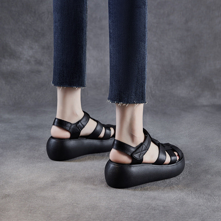 Women's Platform Leather Fisherman Sandals – Handmade Casual Summer Shoes