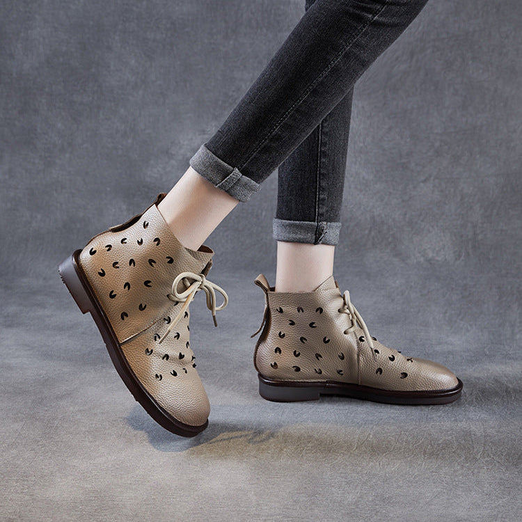 Women's Soft Leather Hollow Out Summer Boots – Breathable & Comfortable
