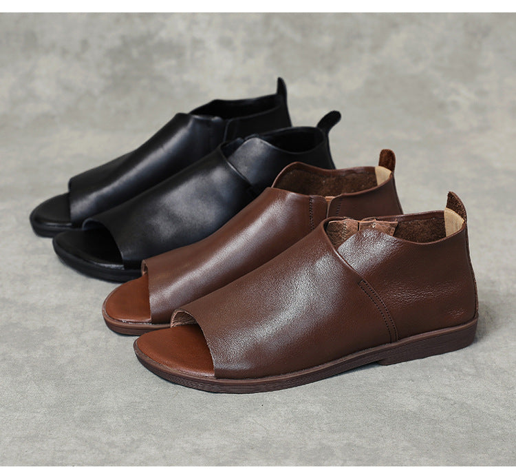Women's Handmade Leather Open Toe Slip-On Comfort Sandals