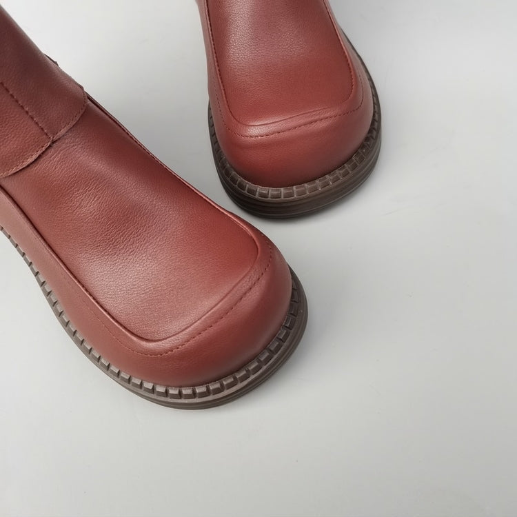 Women's Vintage Wide Toe Leather Derby Boots – Shearling Lined Winter Ankle Boots