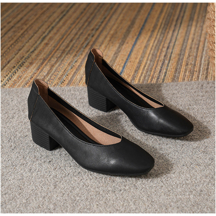 Women's Leather Mid Heel Multicolor Slip On Comfortable Glove Shoes