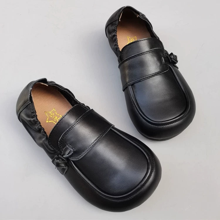 Women's Wide Toe Box Genuine Leather Loafers Soft Flat Slip On Comfort Shoes