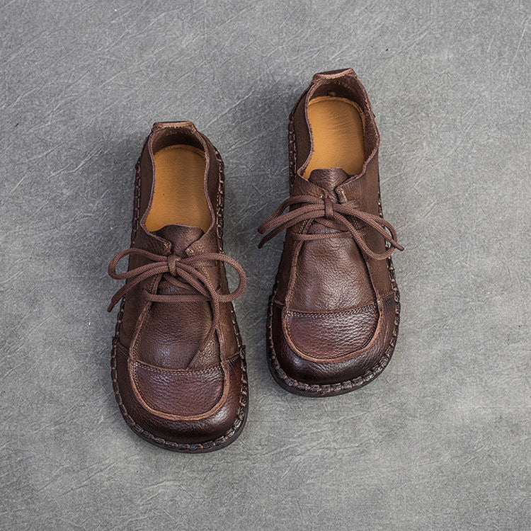 Women's Vintage Artisanal Leather Oxfords Splicing Process Lace-up Derby