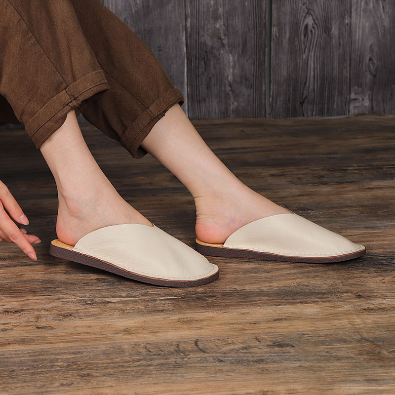 Women's Leather Minimalist Flat Mule Shoes