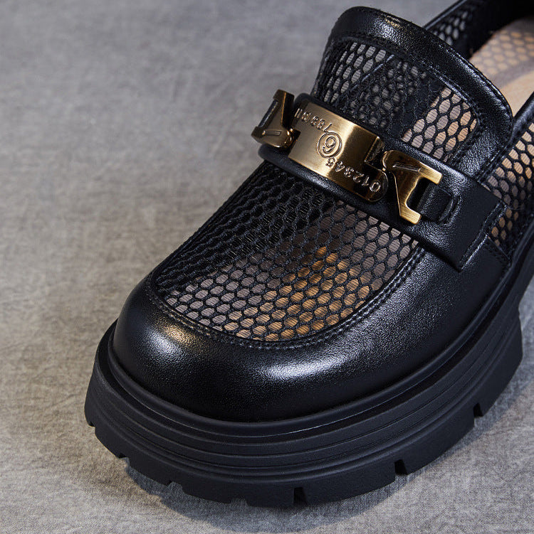 Women's Leather & Mesh Loafers Platform Lug Sole Breathable Hybrid Shoes