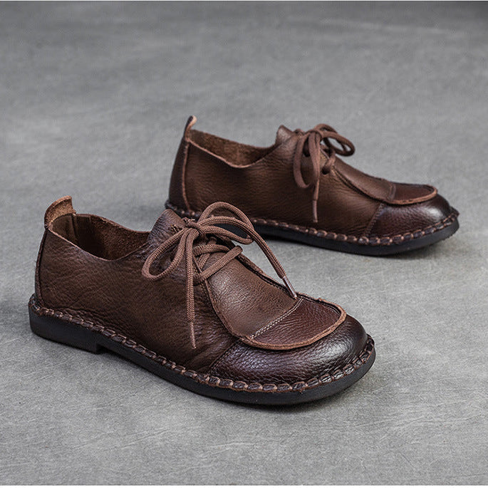 Women's Vintage Artisanal Leather Oxfords Splicing Process Lace-up Derby