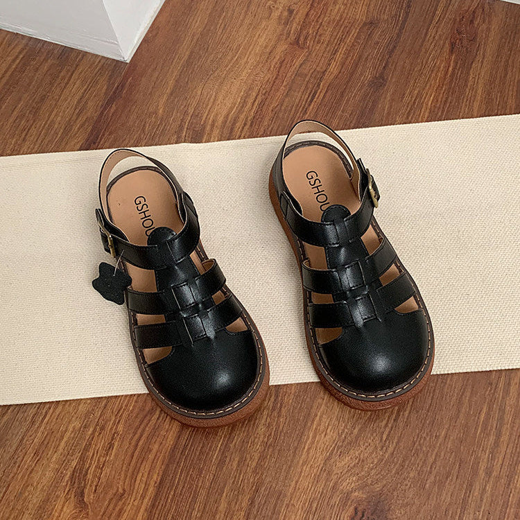 Women's Casual Closed-Toe Flat Roman Sandals with Velcro Straps