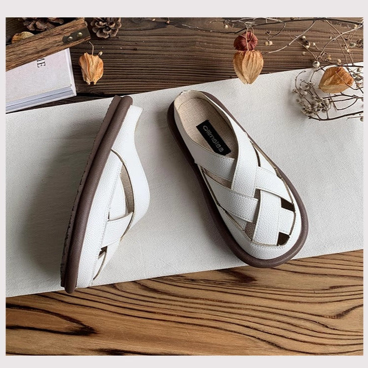 Women's Summer Closed Toe Hollow Out Flat Mule Shoes