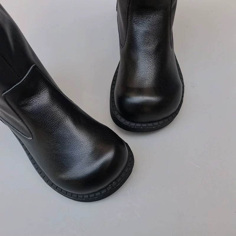 Women's Genuine Cowhide High Boots with Wide Toe Box Warm Lining Winter Style
