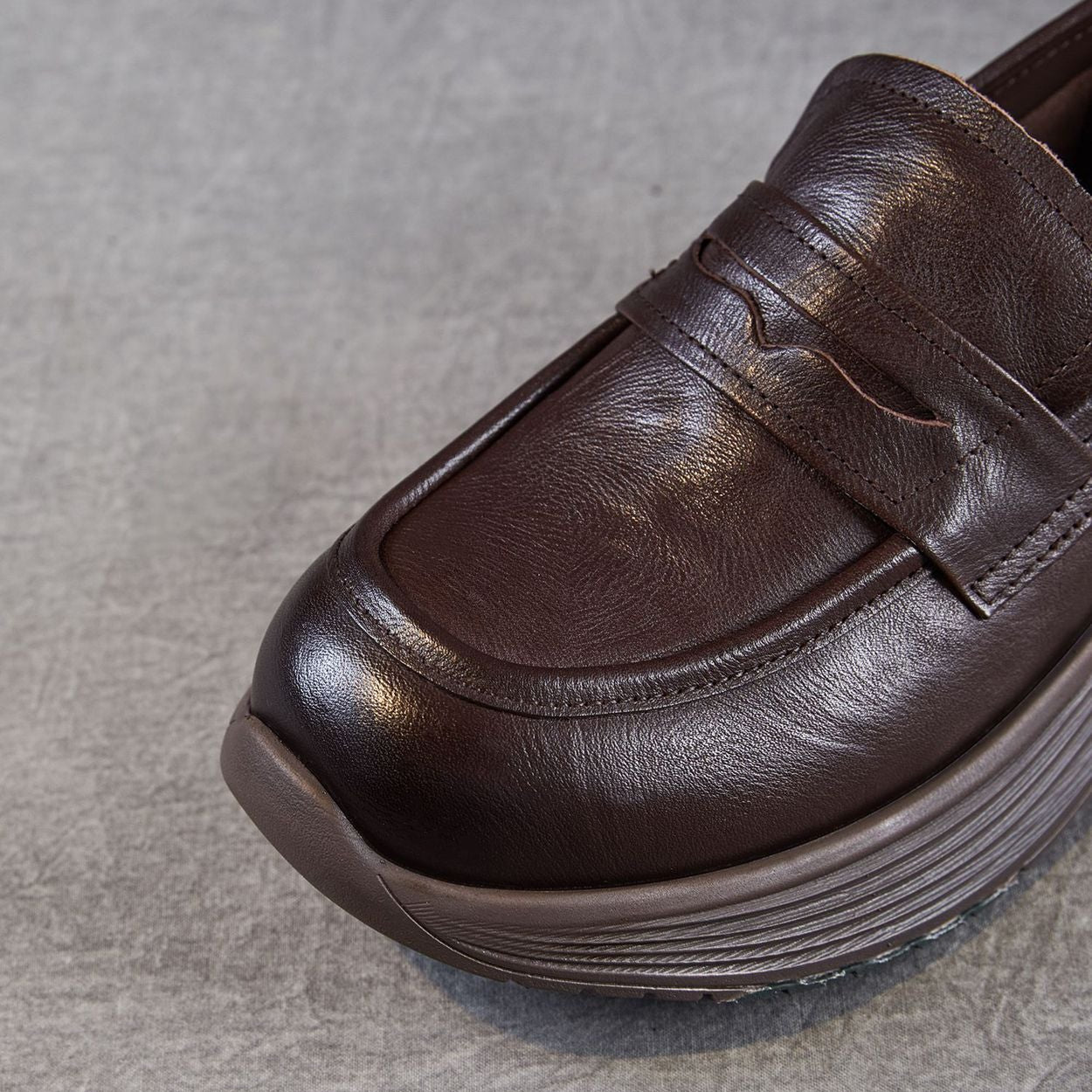 Women’s Leather Slip-On Loafers – Vintage Low Wedge Comfort Shoes