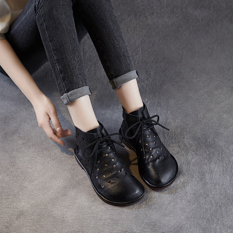 Women's Soft Leather Hollow Out Summer Boots – Breathable & Comfortable