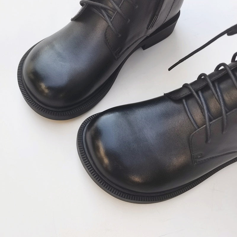 Women's Vintage Wide Toe Genuine Leather Ankle Boots – Handmade, Soft Sole, British Style