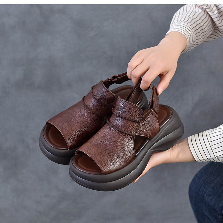 Comfortable Leather Chunky Sandals for Women - Lightweight Platform Summer Shoes