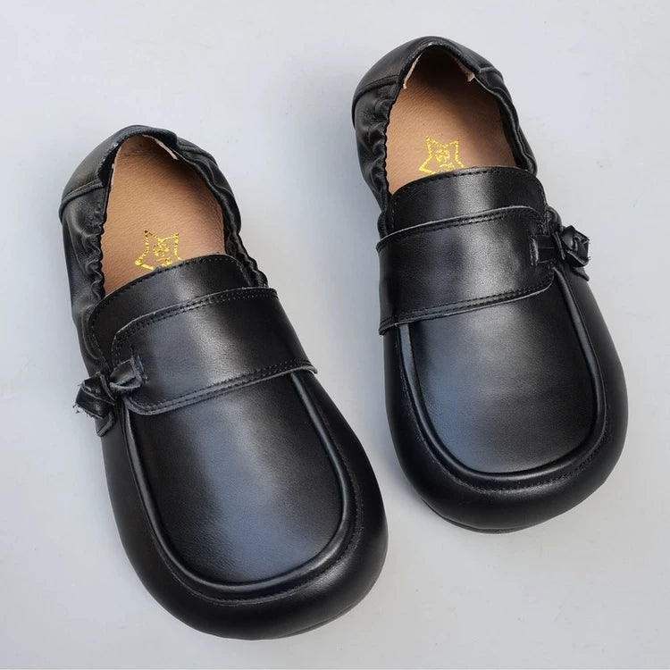 Women's Wide Toe Box Genuine Leather Loafers Soft Flat Slip On Comfort Shoes