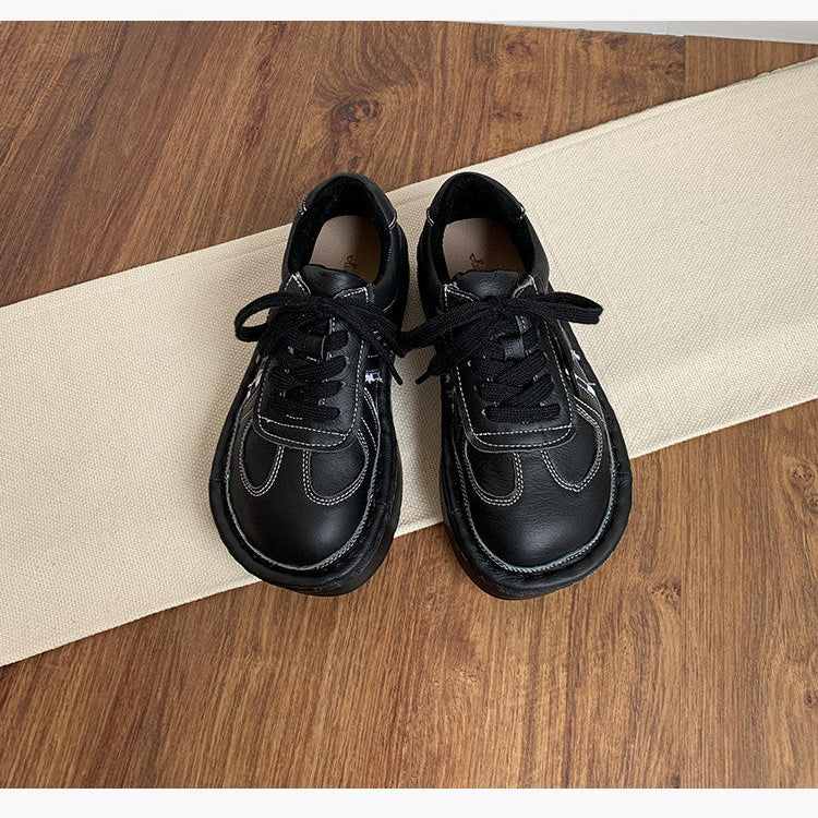 Women's Leather Chunky Platform Lace-Up Casual Shoes – Ugly-Cute Style