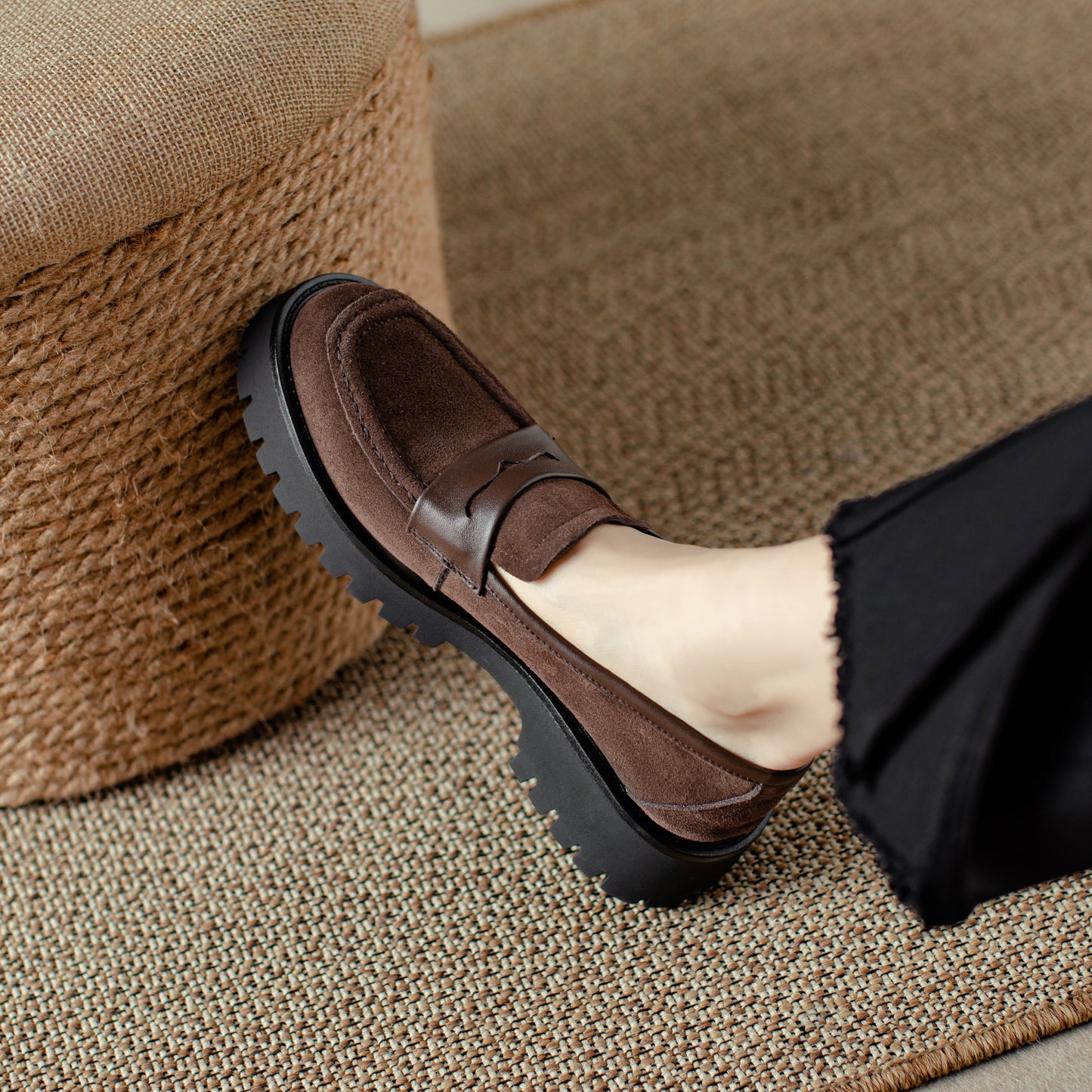 Suede Leather Handmade Classic Platform Penny Loafers Flats Women's Shoes