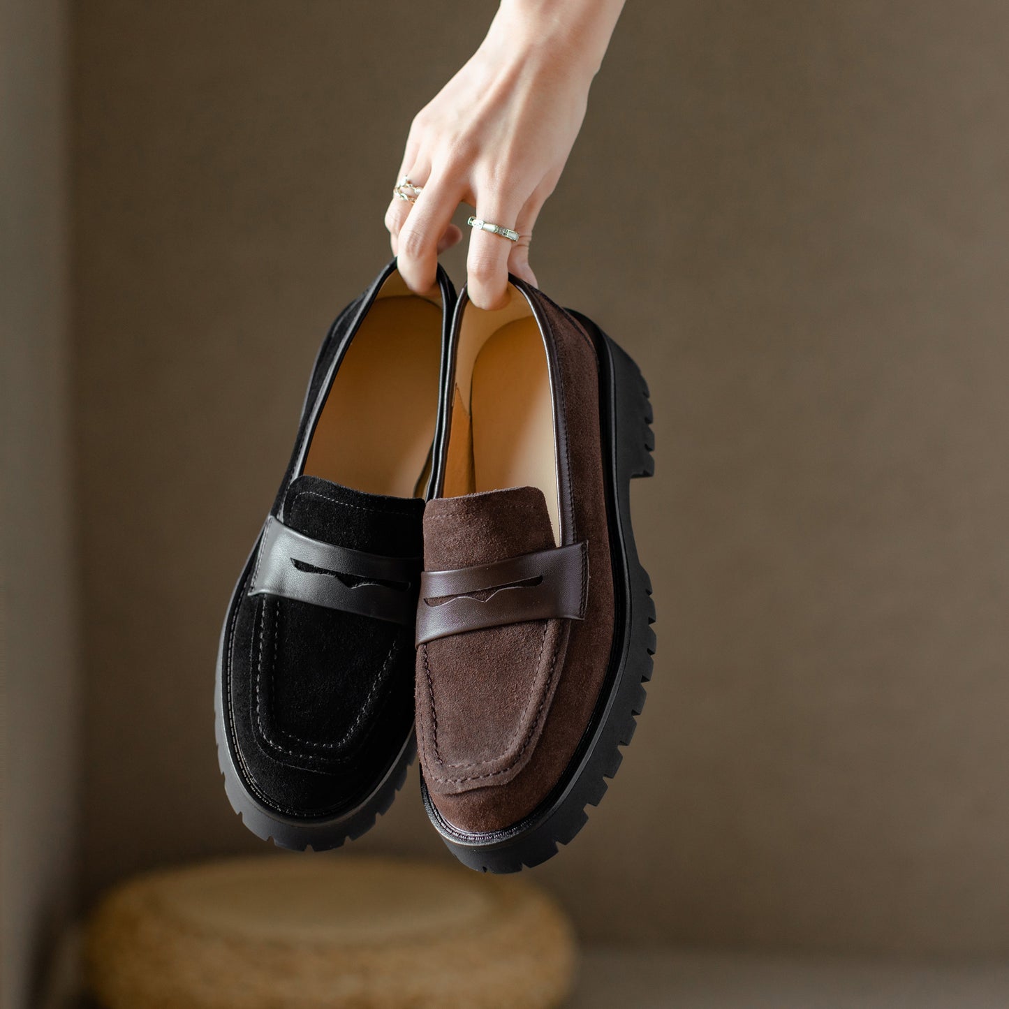 Suede Leather Handmade Classic Platform Penny Loafers Flats Women's Shoes