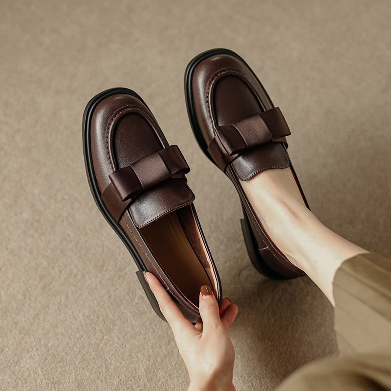 Women's Handmade Retro Bow British Style Low Heeled Loafers