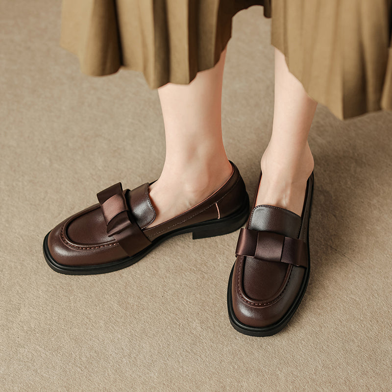 Women's Handmade Retro Bow British Style Low Heeled Loafers