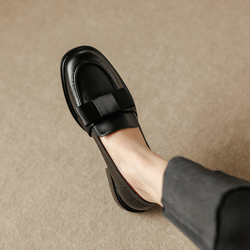 Women's Handmade Retro Bow British Style Low Heeled Loafers