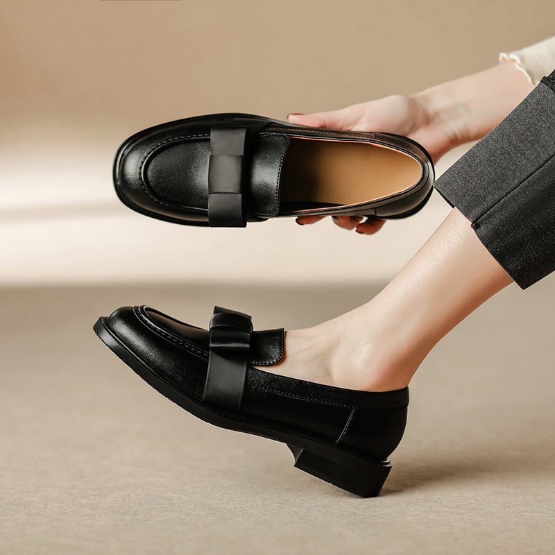 Women's Handmade Retro Bow British Style Low Heeled Loafers
