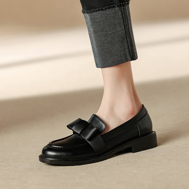 Women's Handmade Retro Bow British Style Low Heeled Loafers