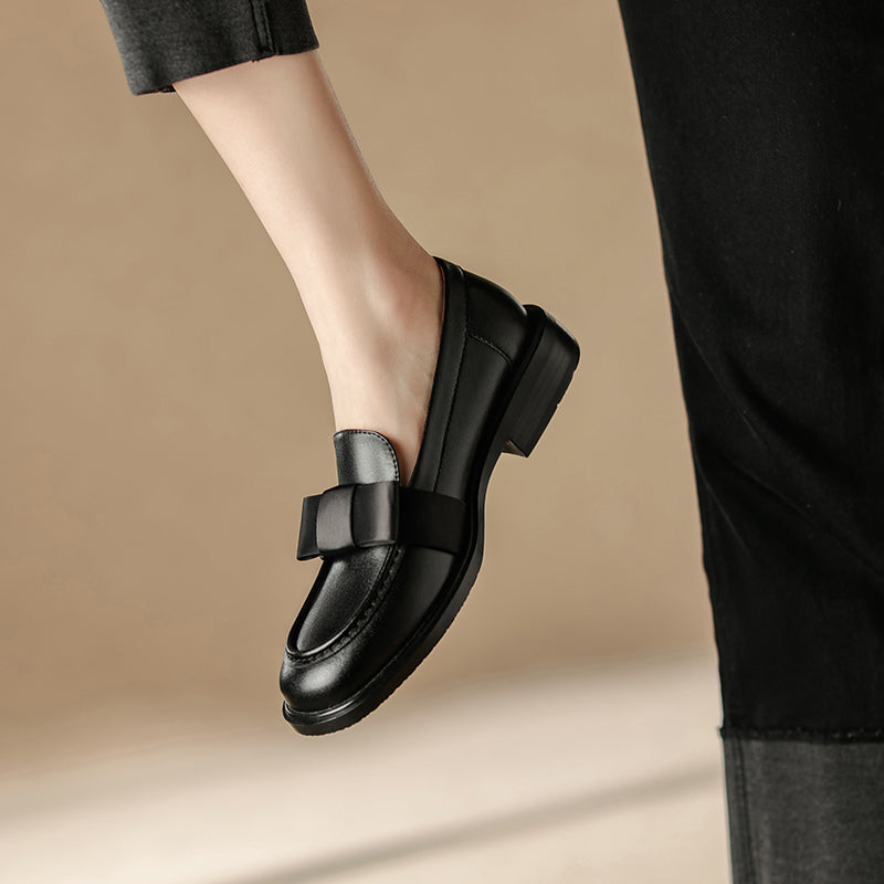 Women's Handmade Retro Bow British Style Low Heeled Loafers