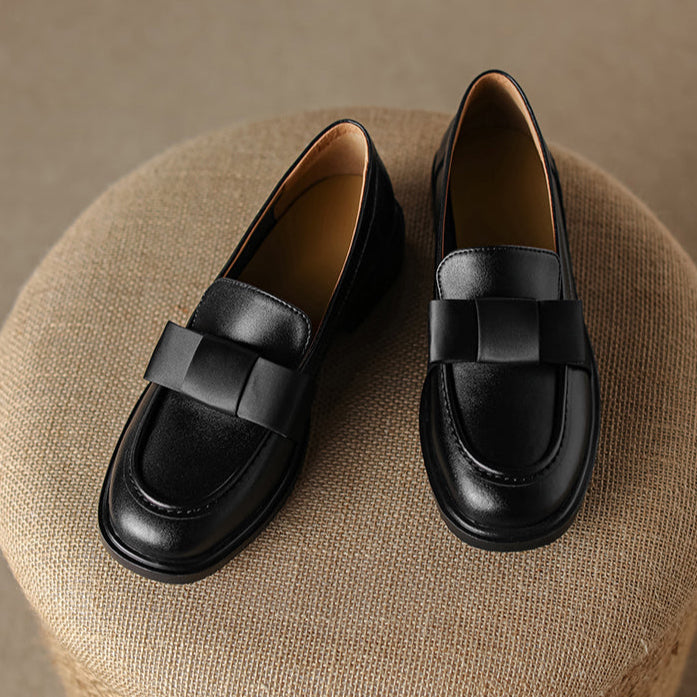 Women's Handmade Retro Bow British Style Low Heeled Loafers