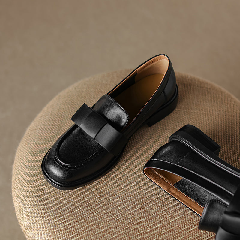 Women's Handmade Retro Bow British Style Low Heeled Loafers