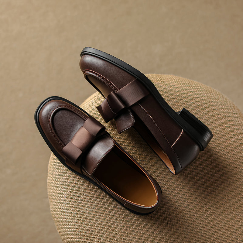 Women's Handmade Retro Bow British Style Low Heeled Loafers
